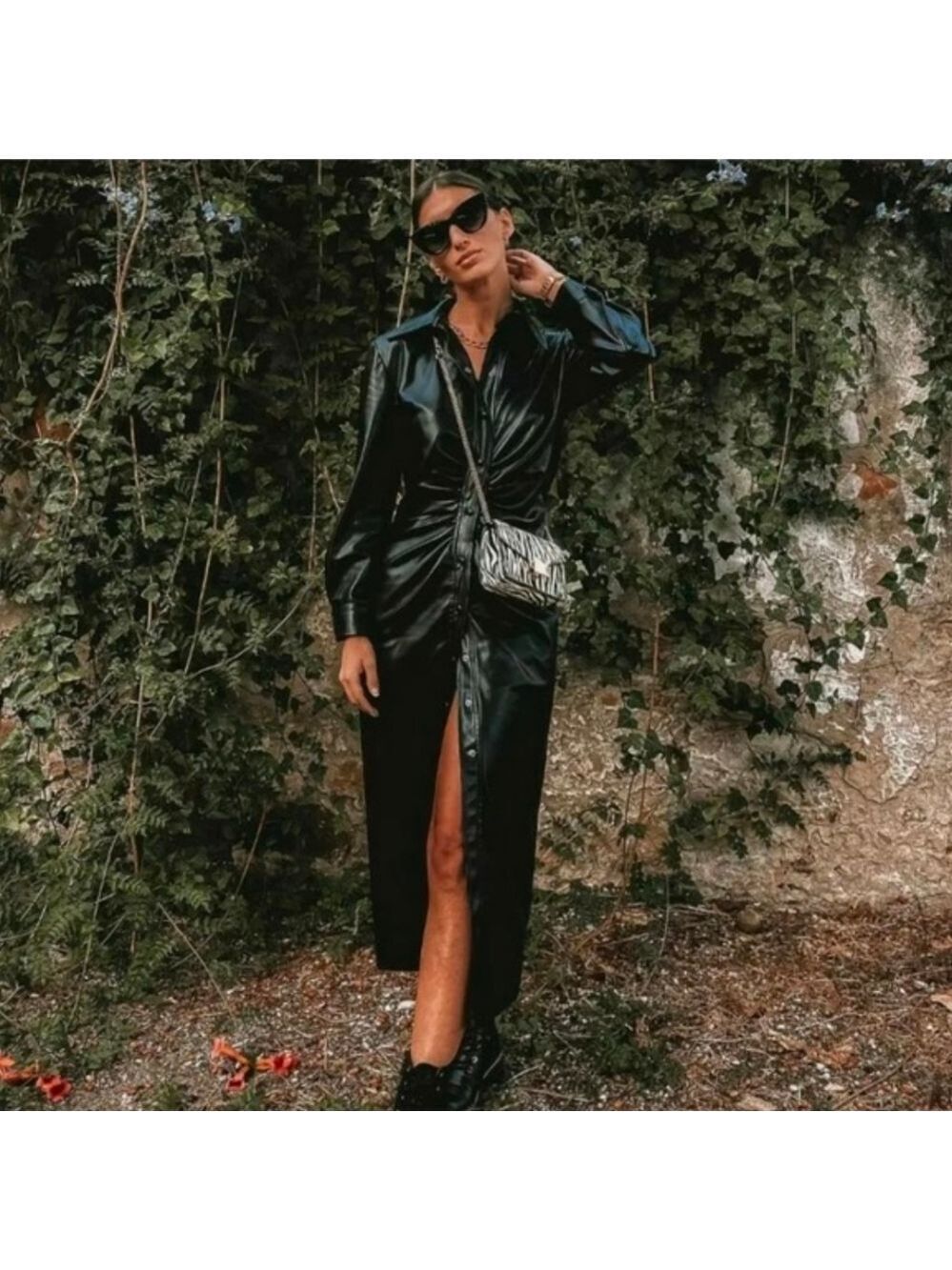 ZARA Faux Leather Shirt Dress – Size L